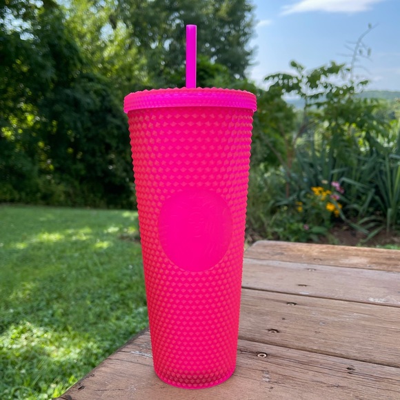 NWT Starbucks Fall 2021 Neon Pink 24oz Studded Cup - Picture 3 of 10